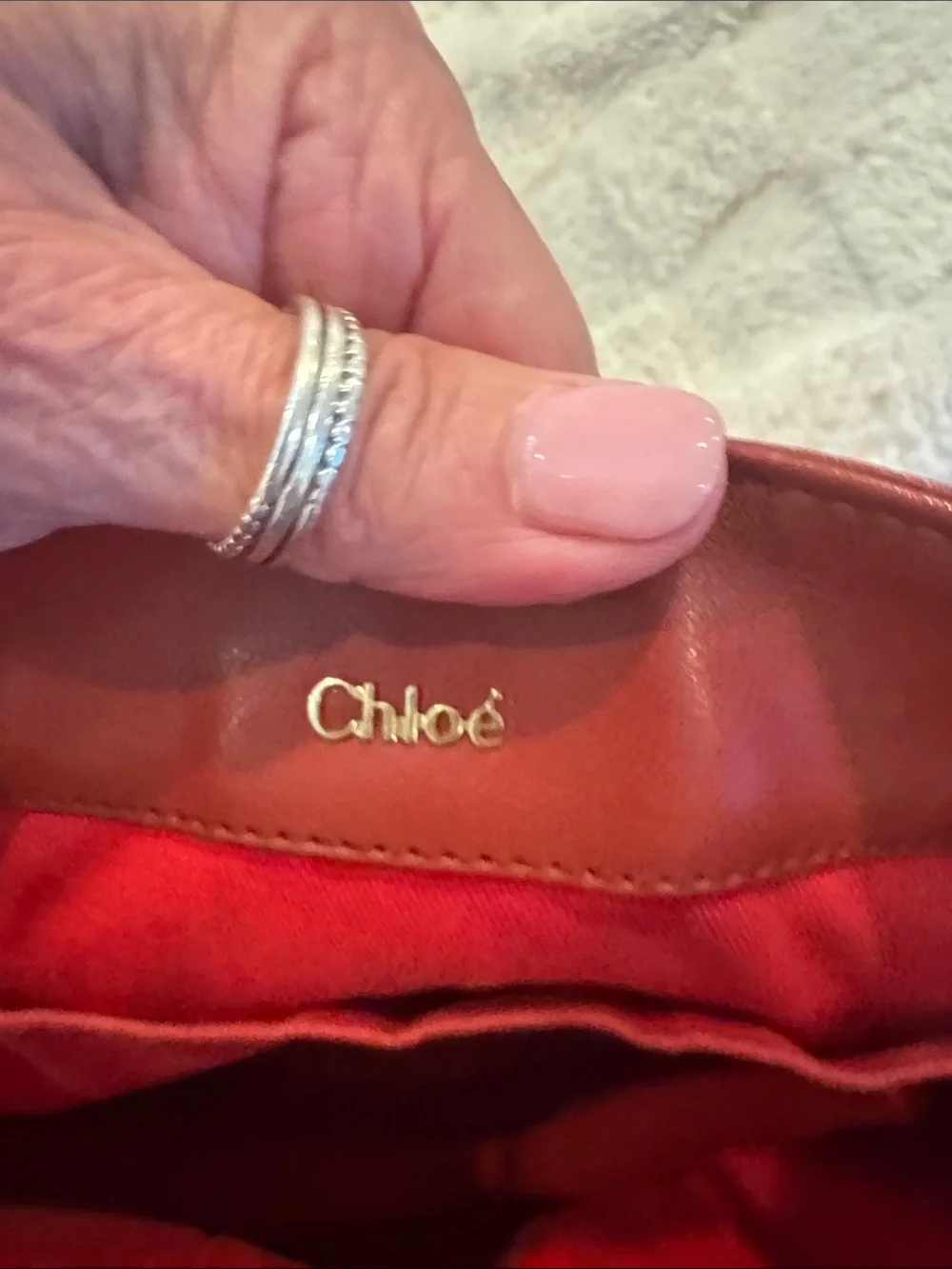 Chloe Red Leather Hobo with Logo Tag and tassel